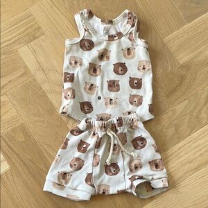 Charming Brown and Cream Bear Print Matching Set